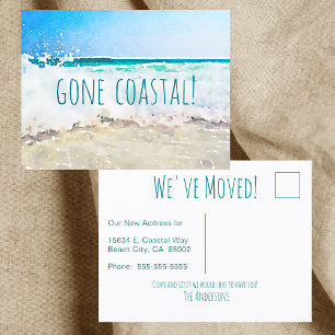 Gone Coastal Neues Zuhause-Welle am Strand Aquarel Ankündigungspostkarte