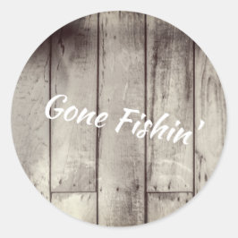 Gone Fishin' Holzplanken Runder Aufkleber