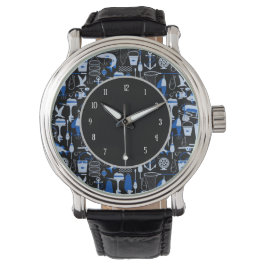 Gone Fishing Blue Pattern Armbanduhr