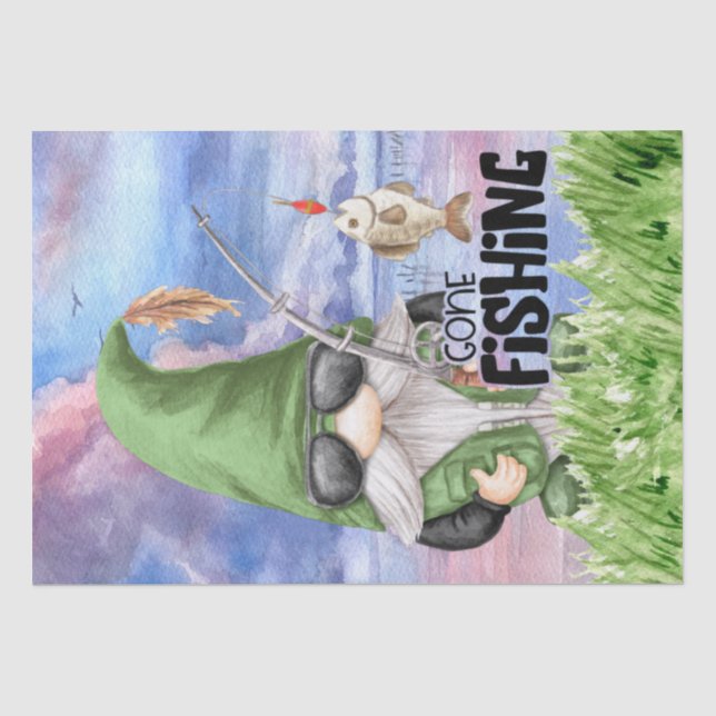 Gone Fishing Gnome Decoupage Seidenpapier (Vorderseite)