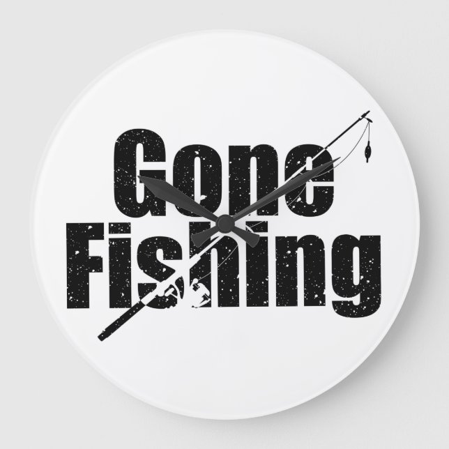 Gone Fishing Große Wanduhr (Vorderseite)
