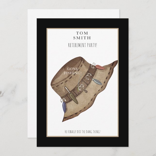 Gone Fishing Hat Retirement Party Einladung (Vorne/Hinten)