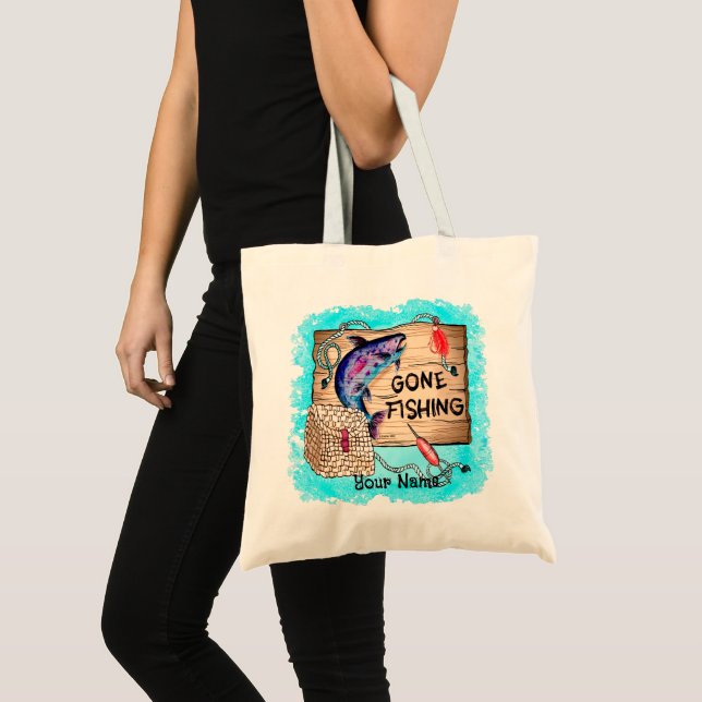 Gone Fishing individuelle Name Totbag Tragetasche (Vorderseite (Produkt))