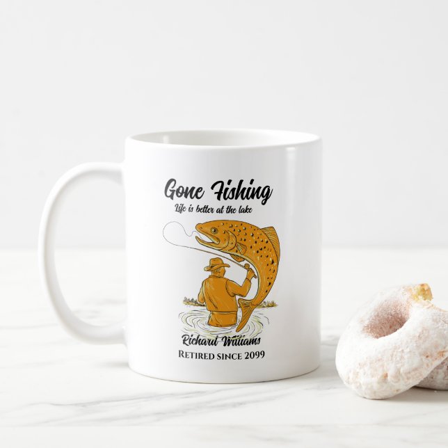 Gone Fishing Life is Better Retirement Gift Kaffeetasse (Mit Donut)