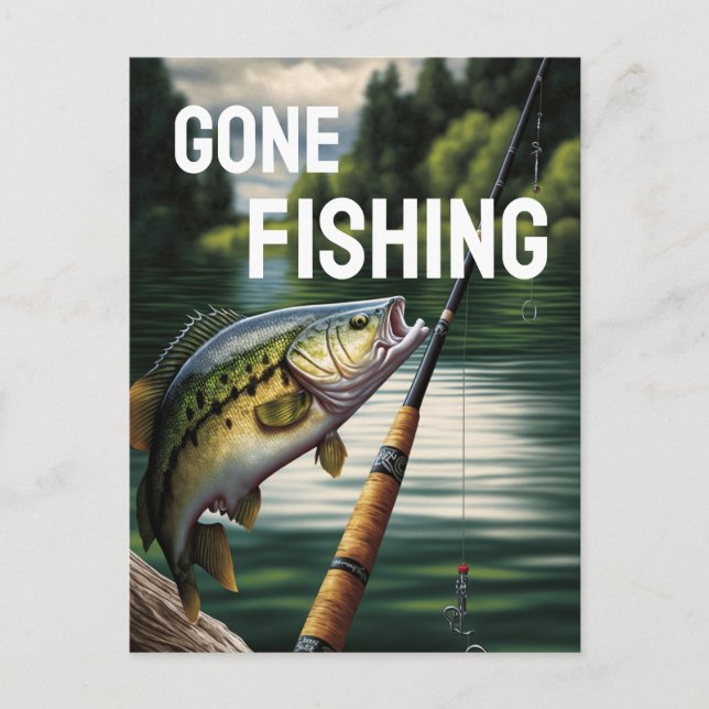 Gone Fishing Man Cave Lake House Bass Fish Postkarte (Vorderseite)