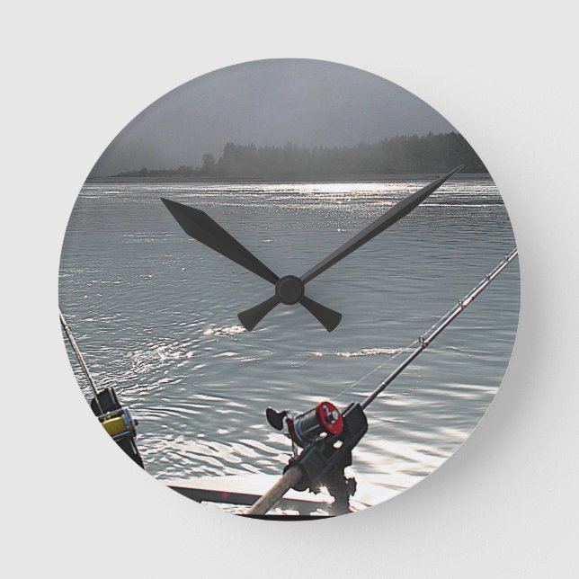 Gone Fishing No Work Runde Wanduhr (Vorderseite)