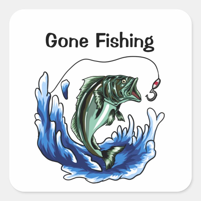 Gone Fishing Quadratischer Aufkleber (Vorderseite)