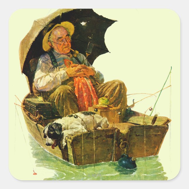 Gone Fishing Quadratischer Aufkleber (Vorderseite)