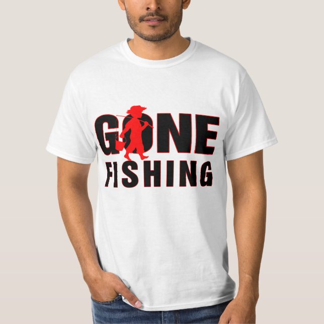 Gone Fishing-Red & Black Text Design T-Shirt (Vorderseite)
