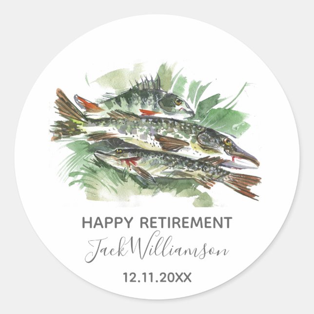 Gone Fishing Ruhestand Party Aquarellröhre Runder Aufkleber (Vorderseite)