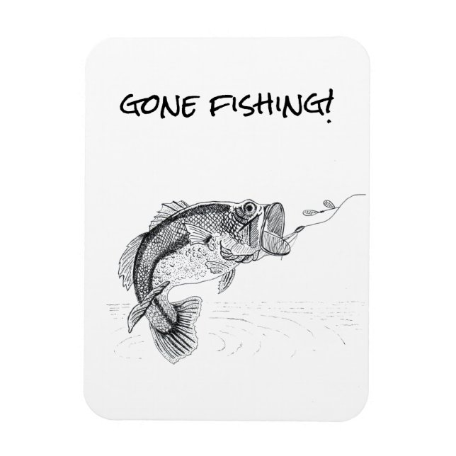 Gone Fishing Sign mit Big Mouthed Bass Magnet (Vertikal)