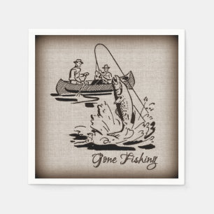 Gone Fishing Vintag Canoe Kayak Fisch auf Burlap Serviette