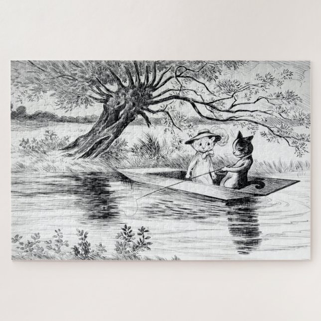 Gone Fishing with Lover, Louis Wain (Horizontal)