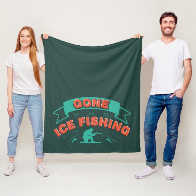 Gone Ice Fishing Winter Hobbyist Novelty Fleecedecke (Beispiel)