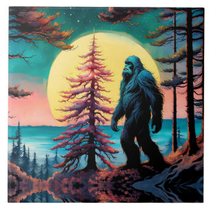 Gone Squatchin' farbenfrohe Sasquatch Landschaft Fliese