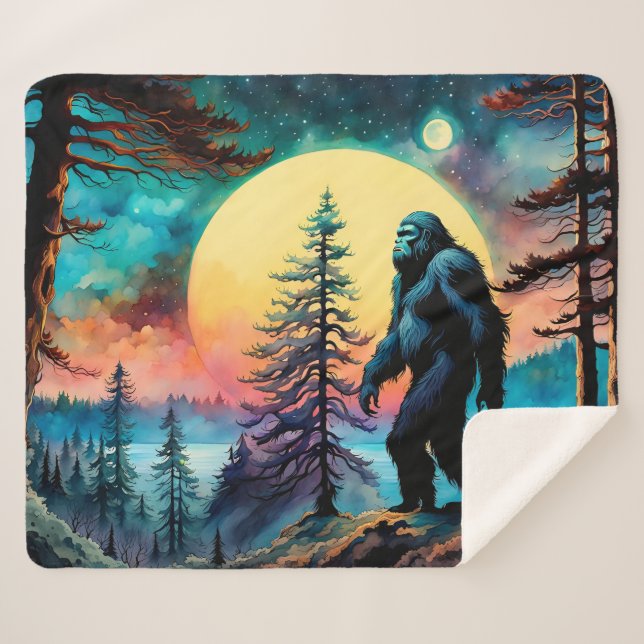 Gone Squatchin' farbenfrohe Sasquatch Landschaft Sherpadecke (Vorderseite (Horizontal))