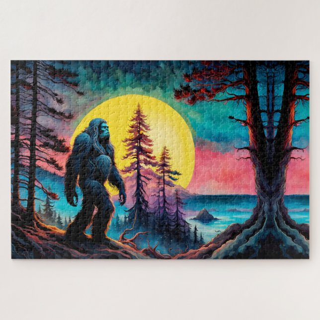 Gone Squatchin' farbenfrohe Sasquatch Nachtlandsch (Horizontal)
