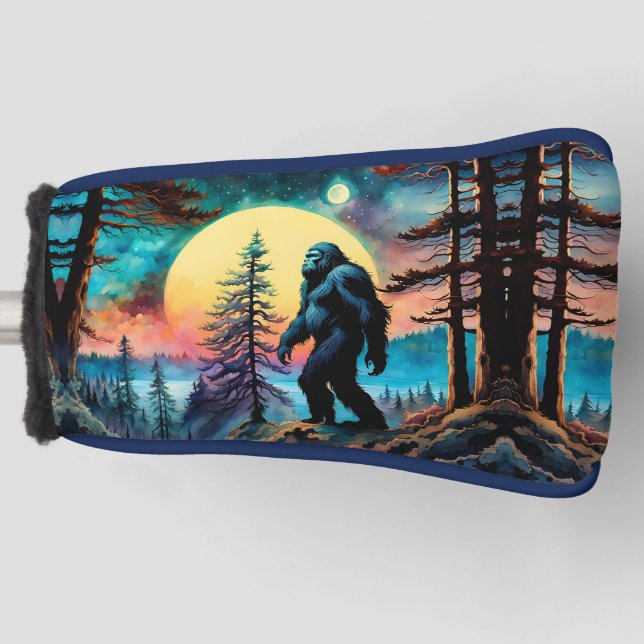 Gone Squatchin' farbenfroher Sasquatch Moon Golf Headcover (Vorderseite)