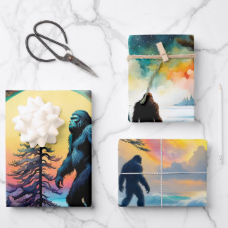 Gone Squatchin' Farbige Sasquatch-Landschaft II Geschenkpapier Set