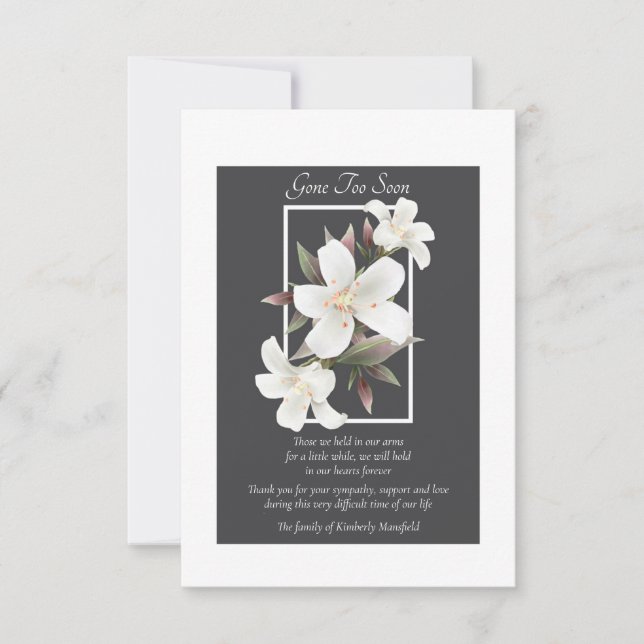 Gone zu bald Beileid Danke Karte (Vorderseite)