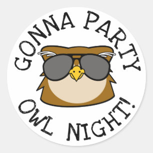 Gonna Party Owl Night Runder Aufkleber