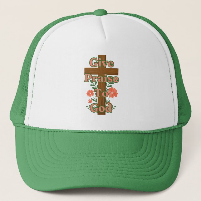 Gönnen Sie Gott Holzkreuz Lob Truckerkappe (Vorderseite)