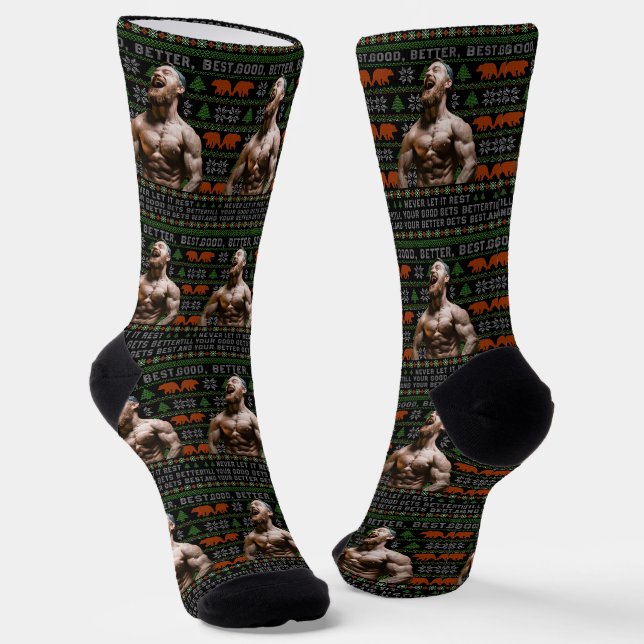 Good Better Best Ugly Christmas Costumize Photos Socken (Gewinkelt)