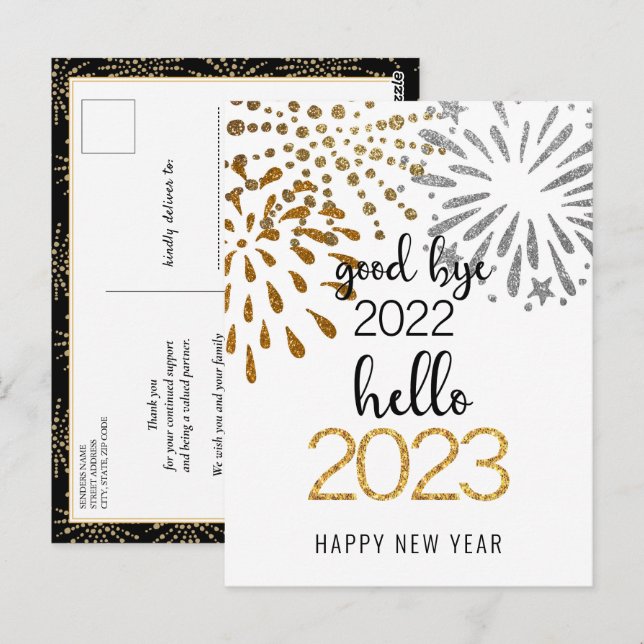 Good Bye 2022 Hello 2023 Business Festive Firework Postkarte (Vorne/Hinten)