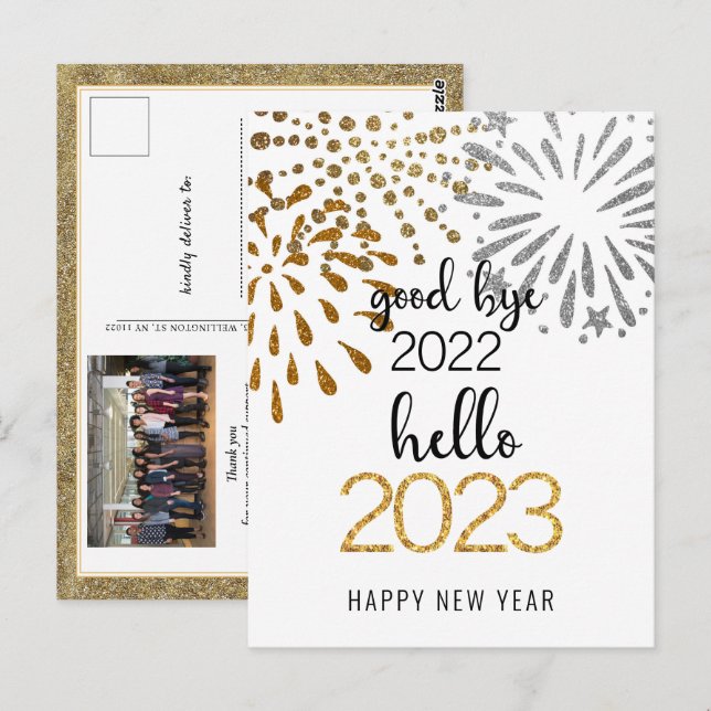 Good Bye 2022 Hello 2023 Business Festive Firework Postkarte (Vorne/Hinten)