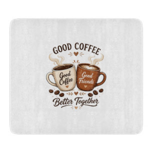 Good Coffee Good Friends mit zwei Kaffeetassen Schneidebrett