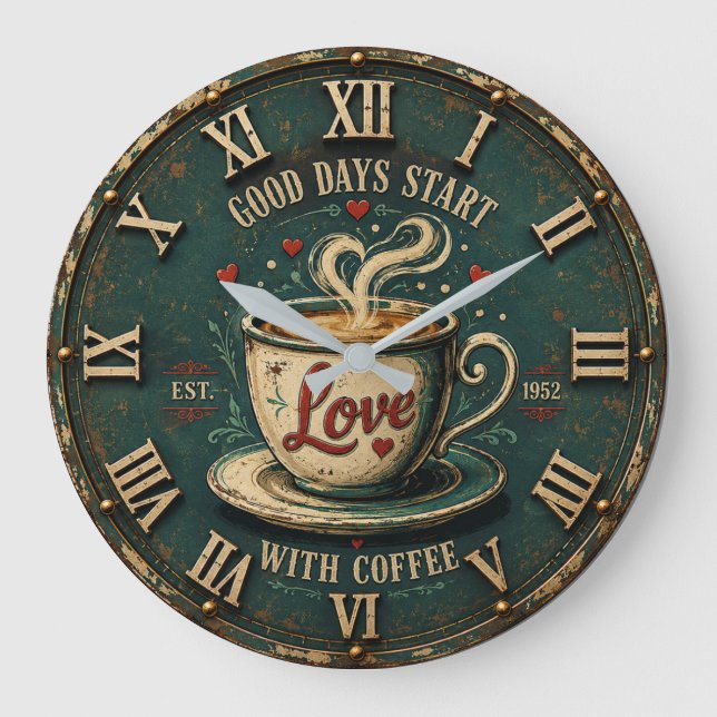 Good Days Start with Coffee  Große Wanduhr (Vorderseite)