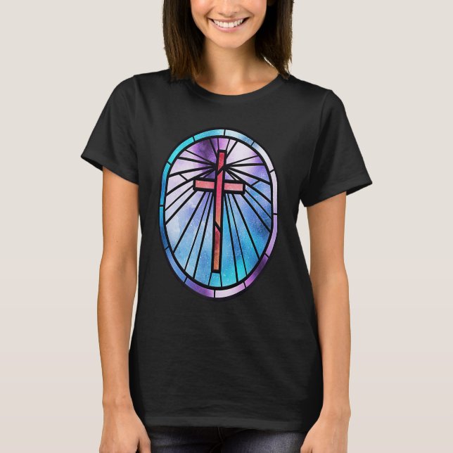 Good Friday Stained Glass Cross T-Shirt (Vorderseite)
