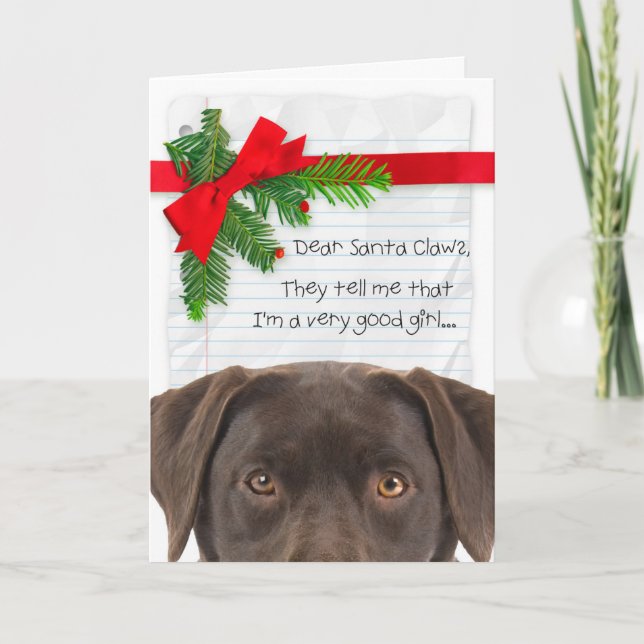 Good Girl Chocolate Labrador Weihnachten Karte (Vorderseite)