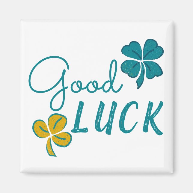 Good Luck Four Leaf Clover Shamrock Magnet (Devant)