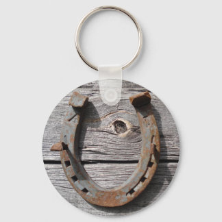Good Luck Horseshoe on Wooden Fence Keyring Schlüsselanhänger