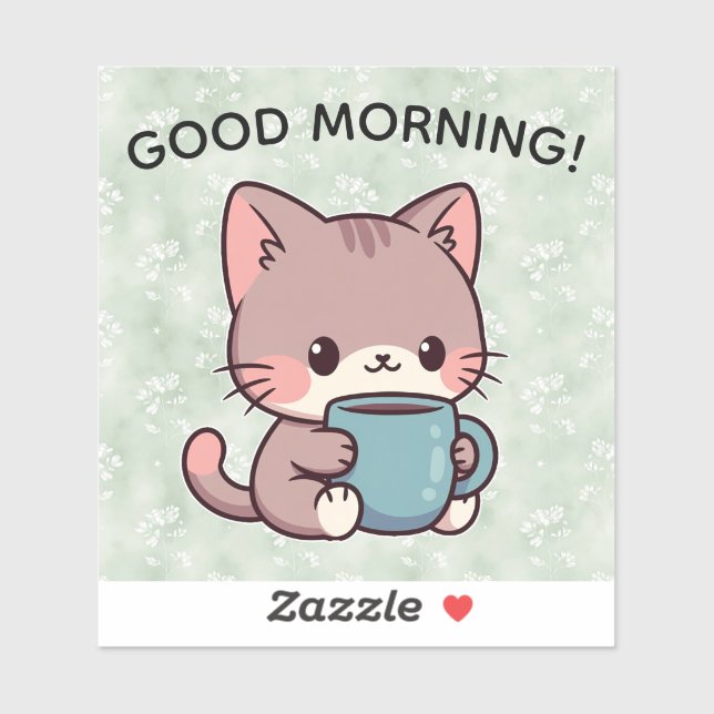 Good Morning Cat Sticker – Cute Coffee Kitty (Blatt)