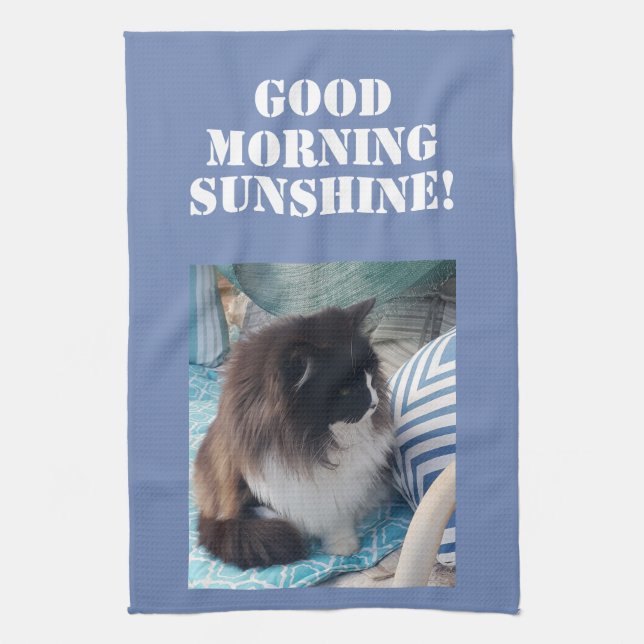 Good Morning Tuxedo Chats de chat Photo Serviette  (Vertical)