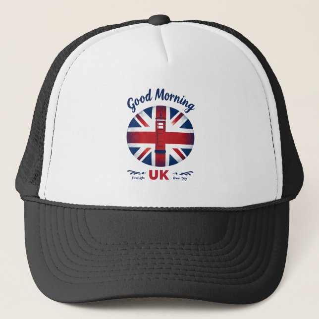 Good Morning UK - Union Jack & London Phone Box Truckerkappe (Vorderseite)