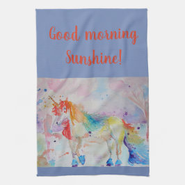Good Morning Watercolor Einhorn Kunst, Dichtung un Geschirrtuch