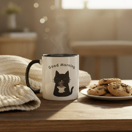 Good Morning with Cute Black Cat Coffee Tasse