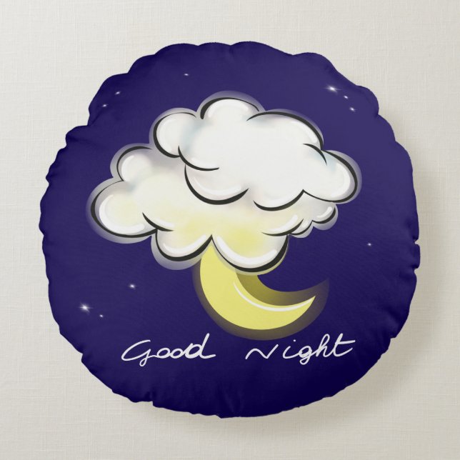 Good Night – Cute Moon and Cloud Kids  Rundes Kissen (Vorderseite)
