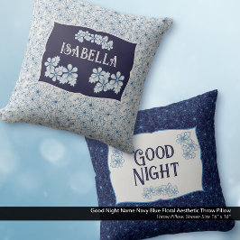 Good Night Name Navy Blue Floral Aesthetic Kissen