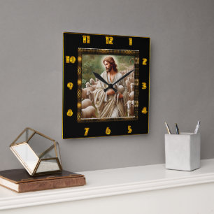 Good Shepherd John 10:7 Faithful Shepherd Art Quadratische Wanduhr
