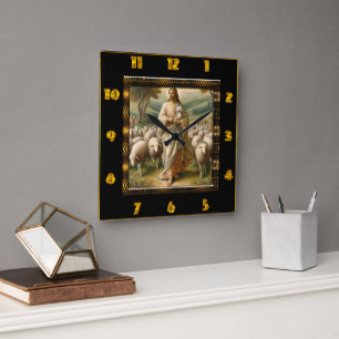 Good Shepherd John 10:7 Friedlich Shepherd Field Quadratische Wanduhr