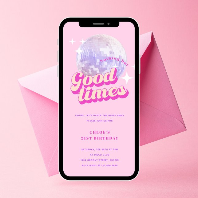 Good Times Groovy Pink Geburtstagsparty Einladung (Von Creator hochgeladen)