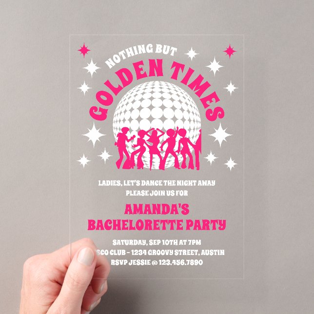 Good Times Groovy Pink Junggeselinnen-Abschied Acryleinladungen (Insitu (Handheld))