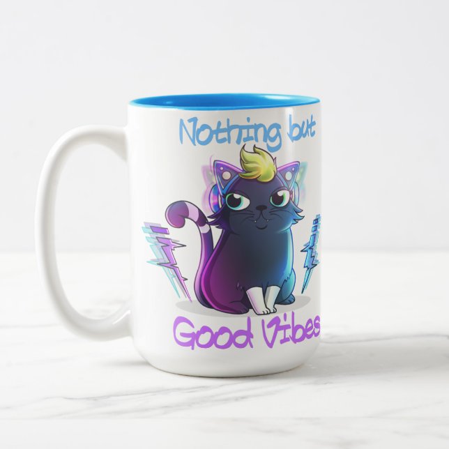 "Good Vibes" 2-Töne-Kaffee-Tasse Zweifarbige Tasse (Links)