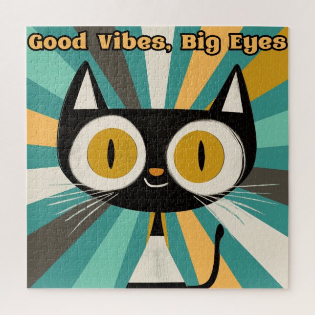 Good Vibes Big Eyes Cat | Niedliche Schwarze Katze (Vertikal)