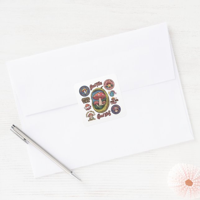 Good Vibes Birthday Boutique Quadratischer Aufkleber (Umschlag)