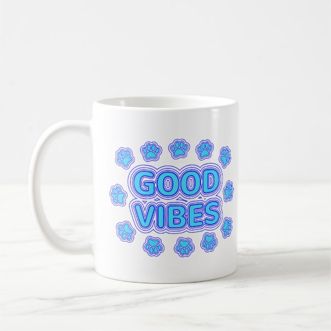 Good Vibes Cartoon Dog Paw Prints Kaffeetasse (Links)